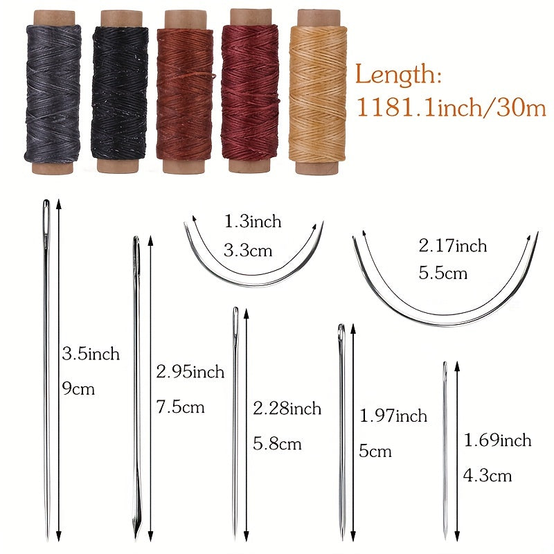 Leather Sewing Repair Upholstery Kit, 5 Colors Waxed Thread, Leather Hand Sewing Needles With Leather Groover, Sewing Awl, And Other Leather Tools For Beginners Leather DIY