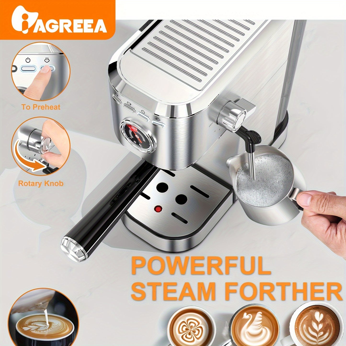 1pc, Drelex 20 Bar Pressure Coffee Machine,sea Transportation. Stainless Steel Compact, With Milk Bubbler, Fast Heating, 37 Ounces, Semi-automatic Espresso\u002Flatte\u002Fcappuccino Coffee Machine, Automatic Pause, Suitable For Home Baristas, Offices