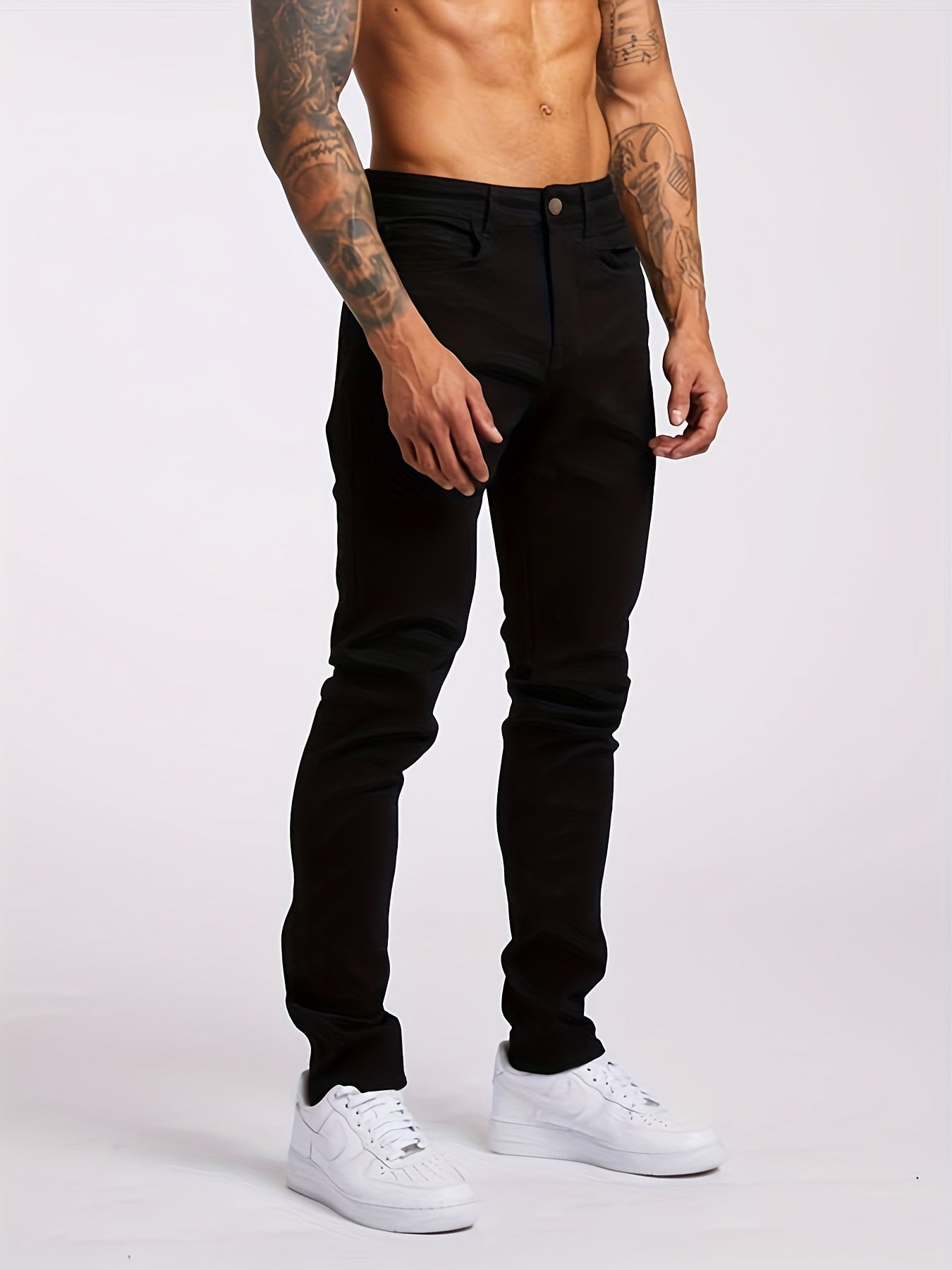 Slim Fit Jeans, Men's Casual Street Style Solid Color Mid Stretch Denim Pants For Spring Summer