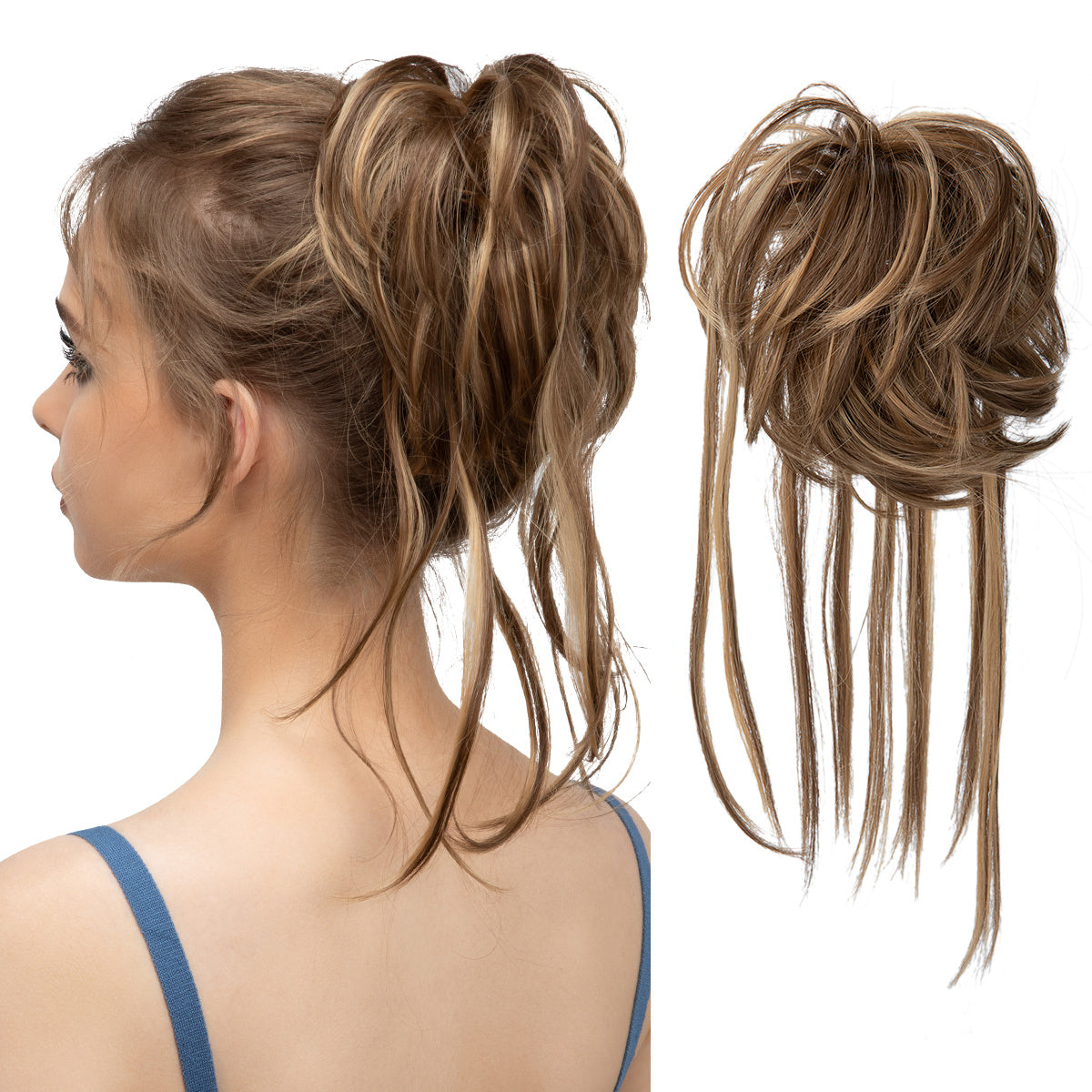 Unordentliches Brötchen-Haar-Stück für Frauen Super lang zerzauste Updo-Scrunch ies synthetische gewogene, lockige Pferdes chwanz verlängerung Chignon Haarschmuck