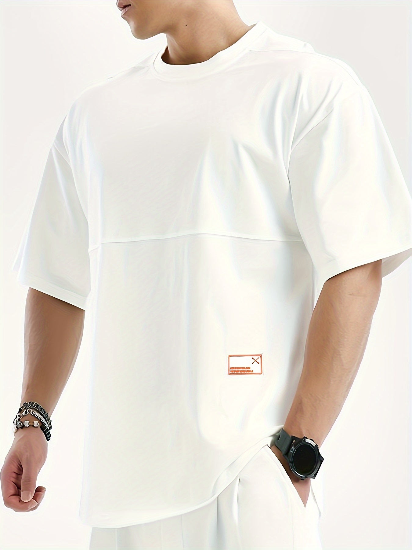 Camiseta Suelta Creativa Sólida para Hombre, Camiseta Deportiva Informal de Manga Corta con Cuello Redondo y Ligeramente Estirada para Correr, Ropa Deportiva para Hombre para Verano al Aire Libre