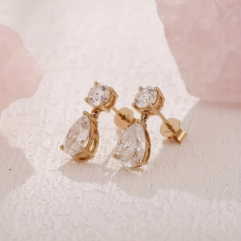 1 paire Vintage ronde goutte d'eau Moissanite boucles d'oreilles, cadeau d'anniversaire de mariage