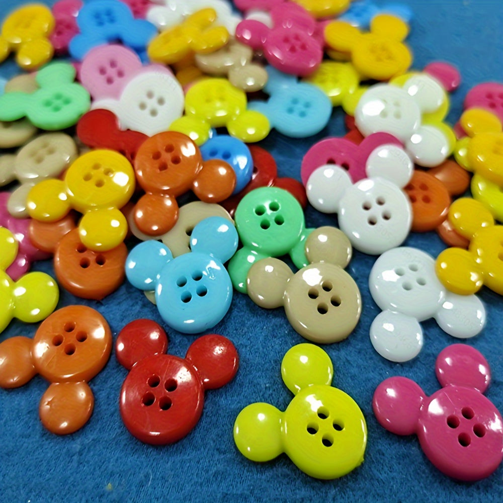 30pcs Mixed Colors Four Eyes Plastic Mouse Head Buttons For Children's Clothing Sewing Supplies DIY Handmade Crafts