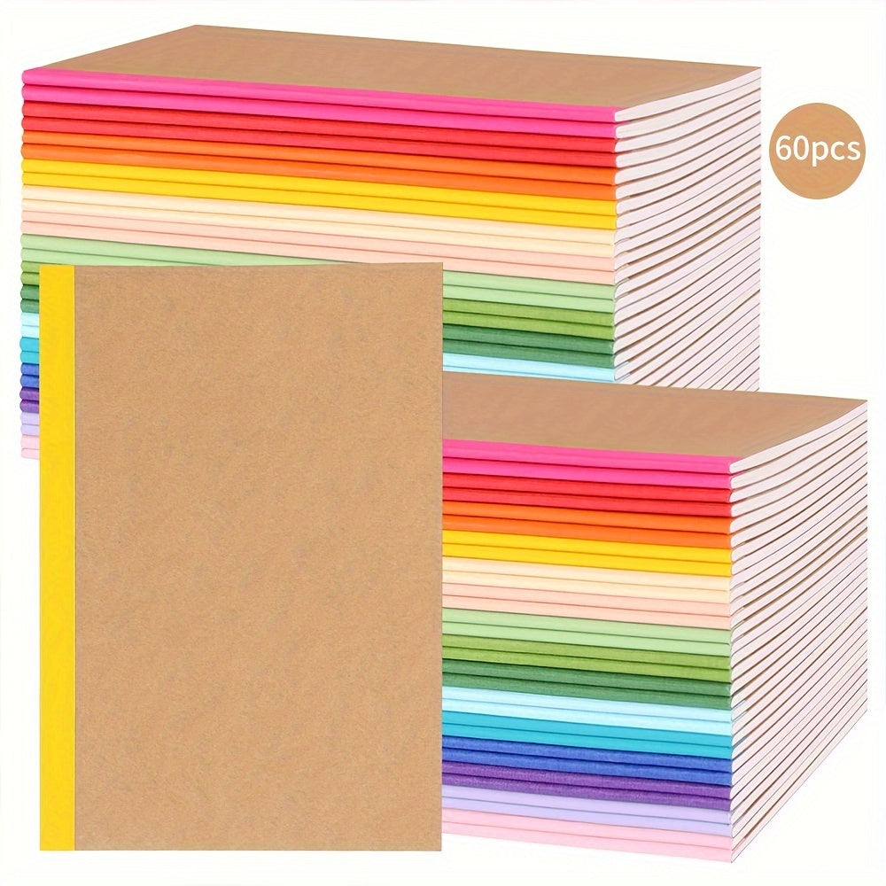 60pcs A5 Kraft Paper Notebooks, Writing Notebook, Lined With Diary, 15 Colors, With Rainbow Edges, 60 Pages, Suitable For School Office Supplies, 8.3x5.5 Inches