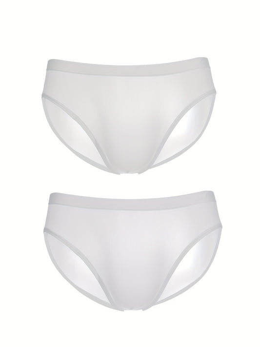 Calzoncillos frescos de seda del hielo de los hombres 2pcs, bragas elásticas cómodos respirables ligeras para el verano, ropa interior de los hombres para el verano, blanco