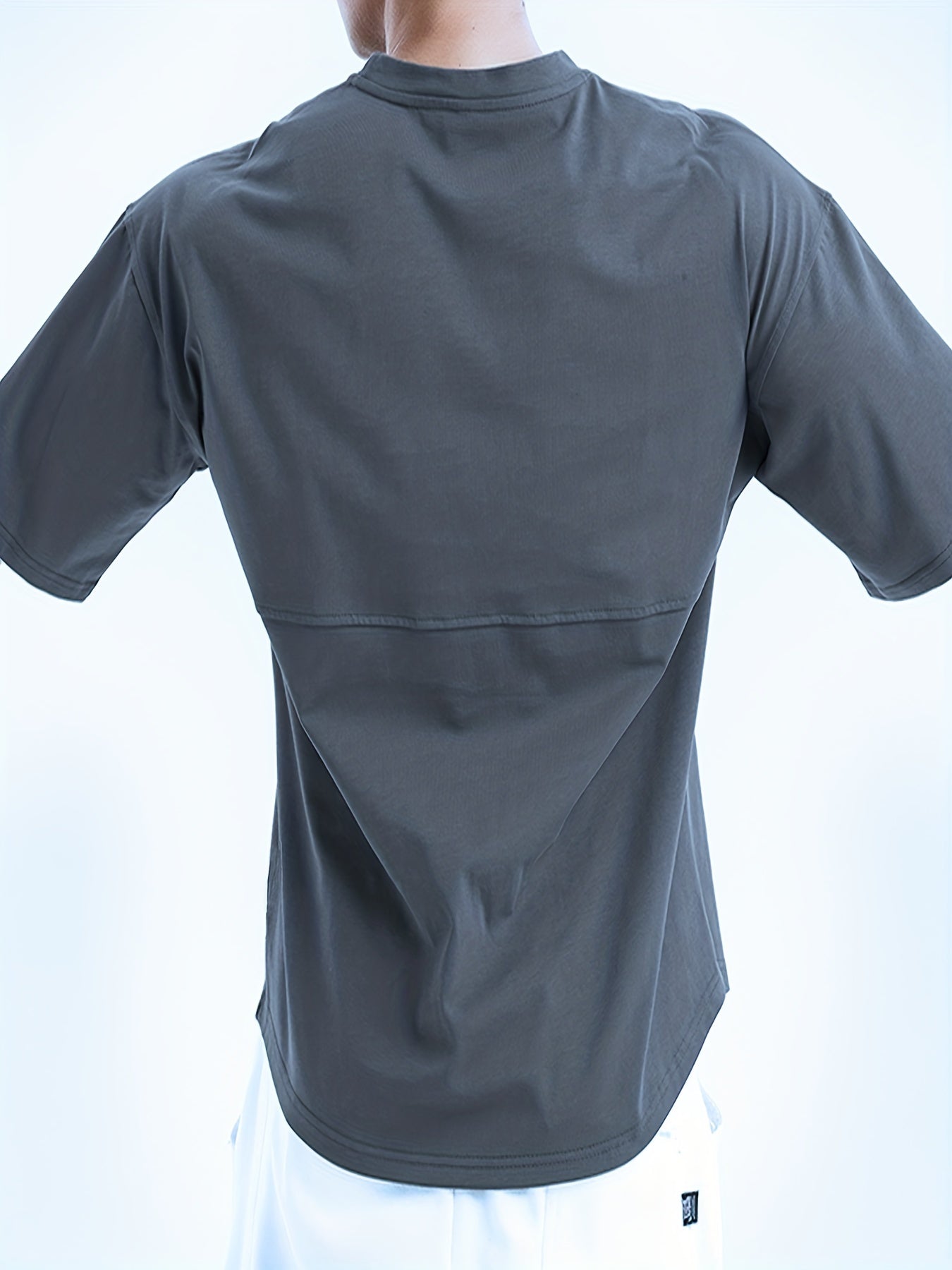 Hommes Solide Créatif Lâche Top, Casual Légèrement Stretch Manches Courtes Col Running Fitness Sport T-shirt, Vêtements Pour Hommes Pour L'été En Plein Air