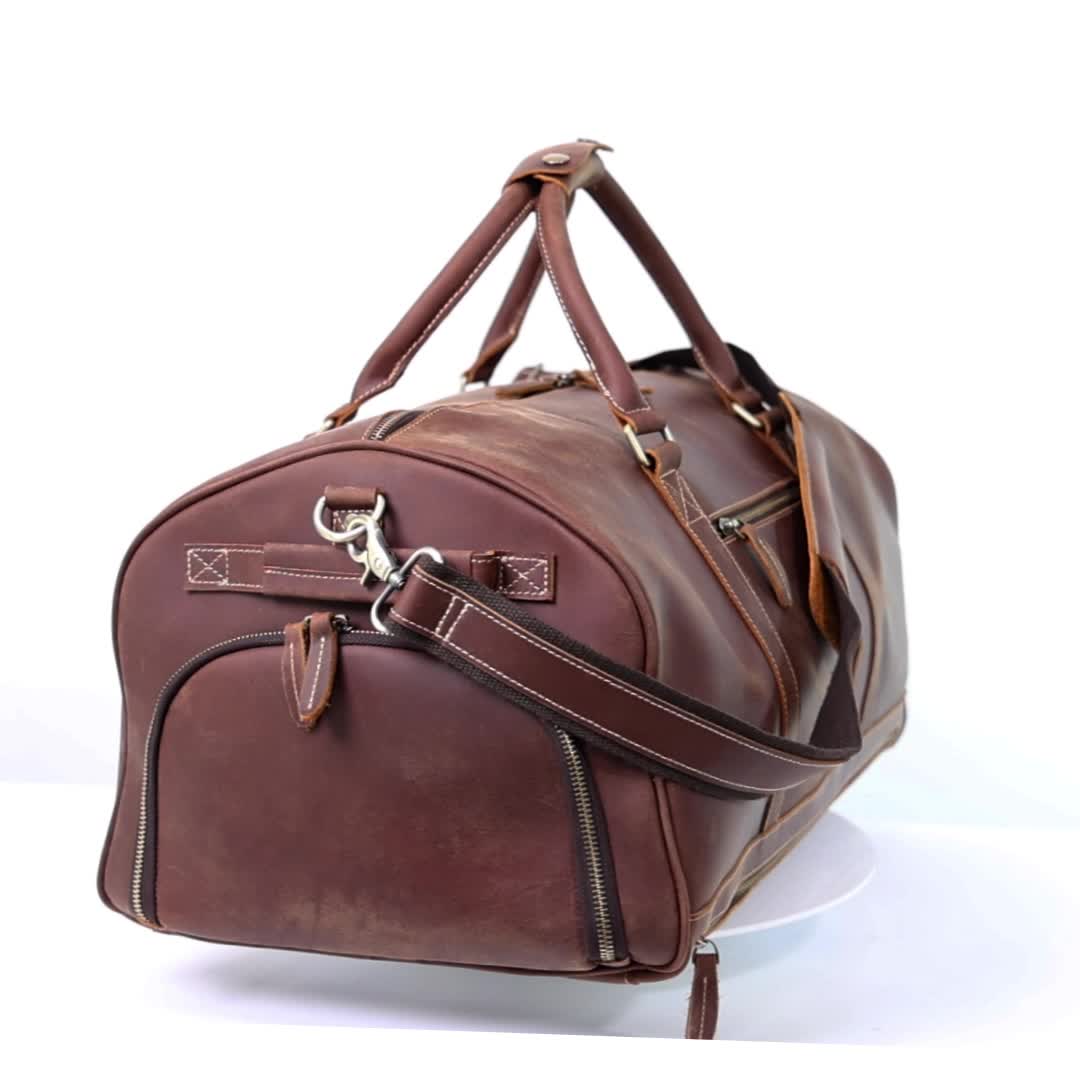 Grande Capacidade Genuine Leather Travel Duffel Bag Cowhide Leather Gym Duffle Crazy Horse Leather Weekender Overnight For Men