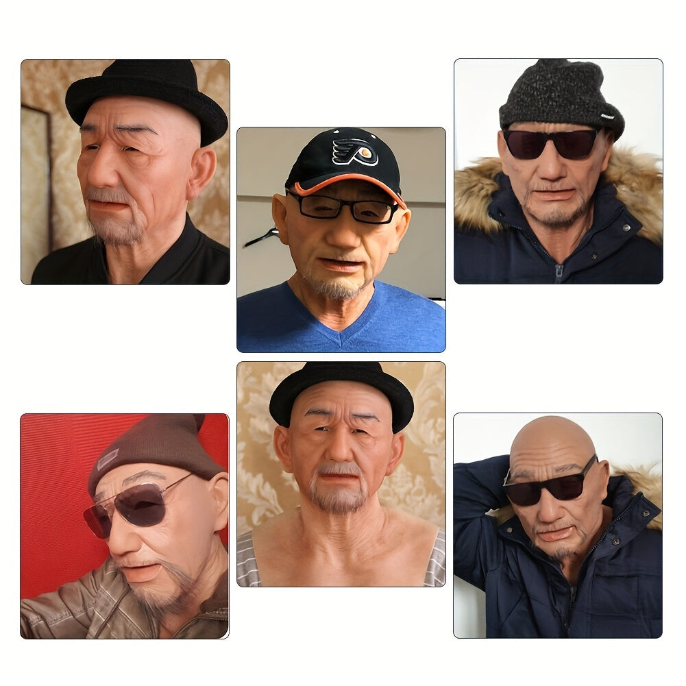 1pc Men's Silicone Old Man Mask, Halloween Hand Made Realistic Cosplay Male Headgear Headwear