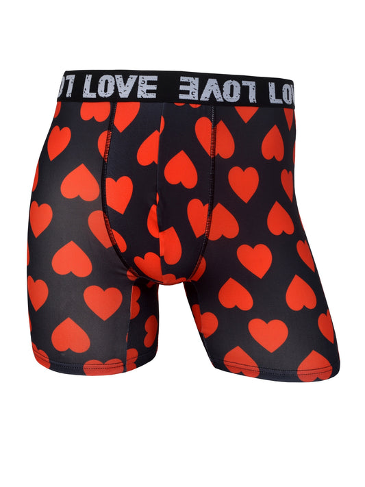 Men's Underwear, Heart Print Fashion Breathable Comfy High Stretch Boxer Briefs Shorts, Valentine's Day Gifts