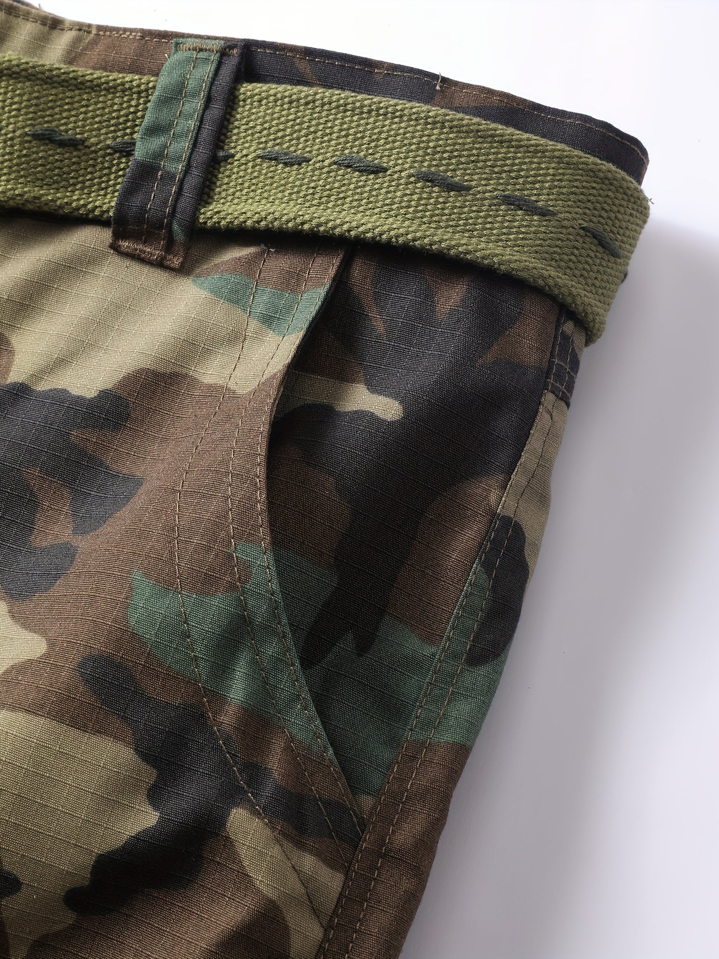 Mezcla de algodón Camo Multi Flap bolsillos pantalones de carga de la pierna recta de los hombres, pantalones sueltos al aire libre ocasionales, pantalones de trabajo tácticos para los hombres