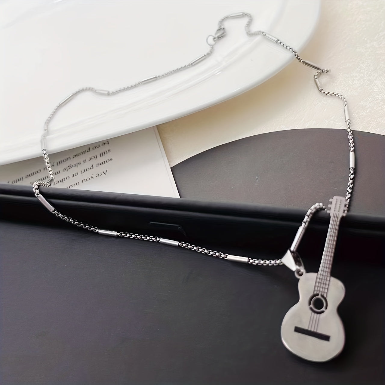 Guitar Necklace Pendant Titanium Steel Necklace Creative Music Gifts Accessories