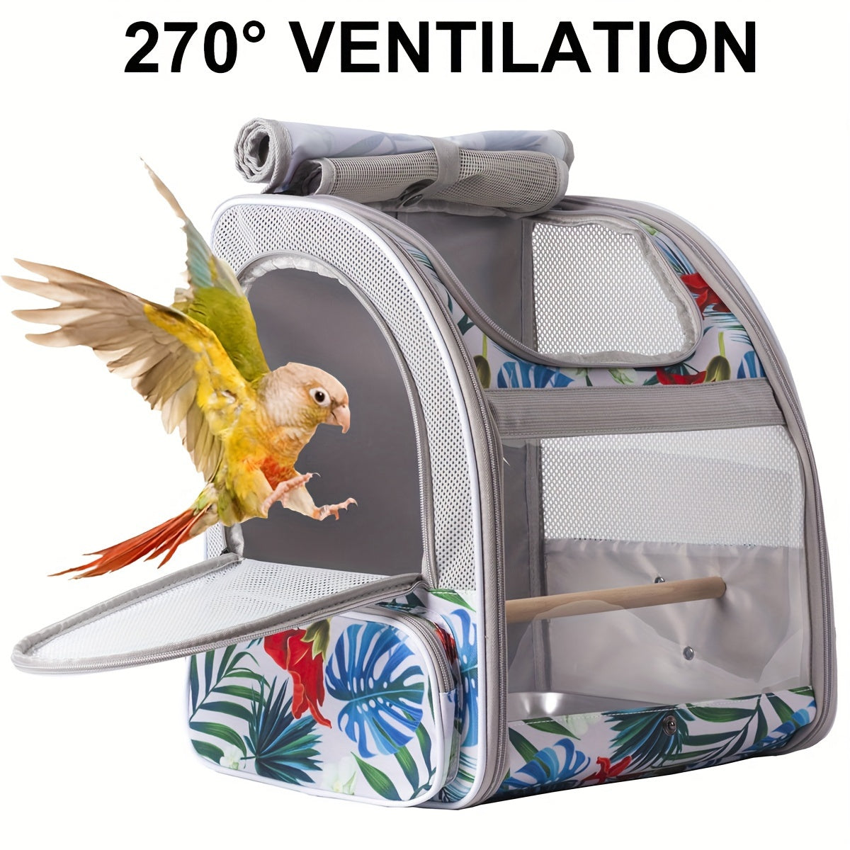 Small Bird Travel Cage Carrier, Portable Bird Parrot Carrier With Vertical Perch And Stainless Steel Tray, Foldable Versatile Bird Travel Backpack