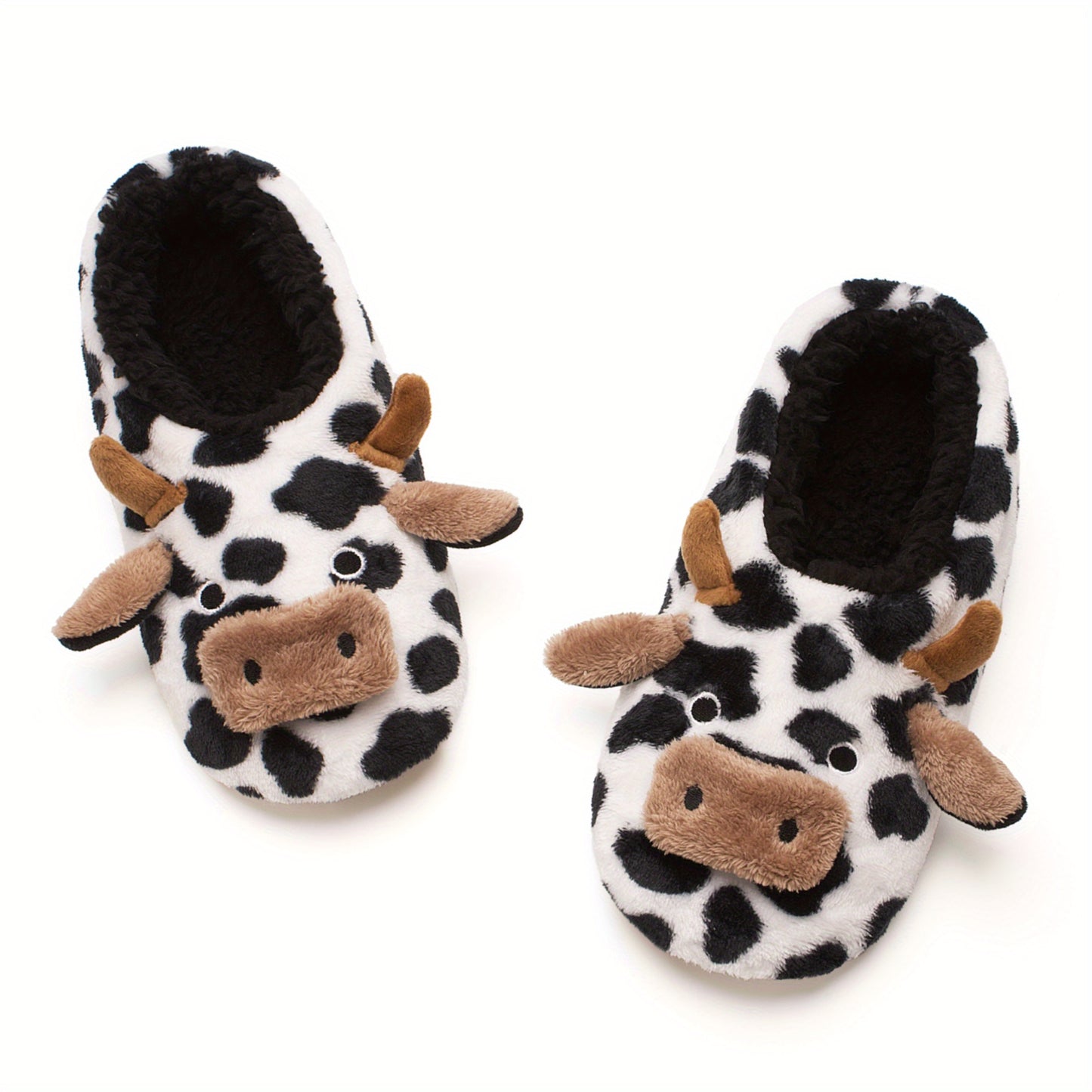 Women's Cute Cow Print Slippers, Casual Slip On Plush Lined Shoes, Lightweight Indoor Home Slippers