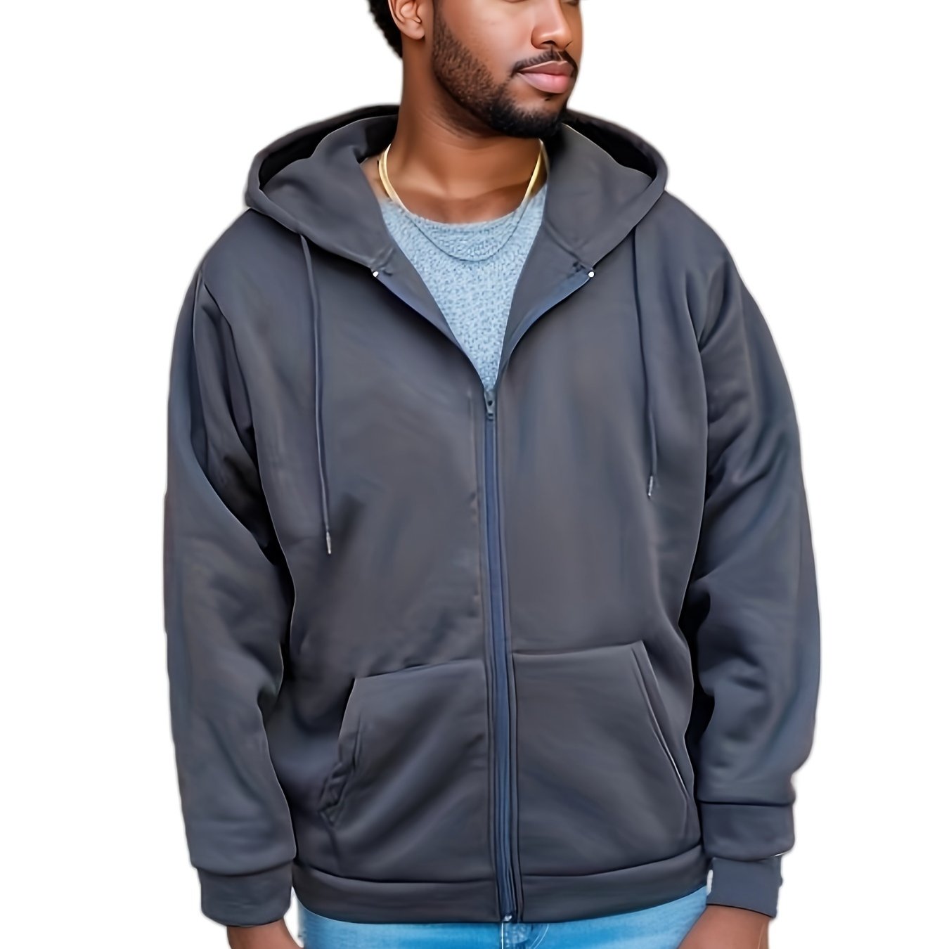 Plus Size Men's Solid Hoodies Oversized Hooded Jacket With Zipper For Fall Winter, Men's Clothing