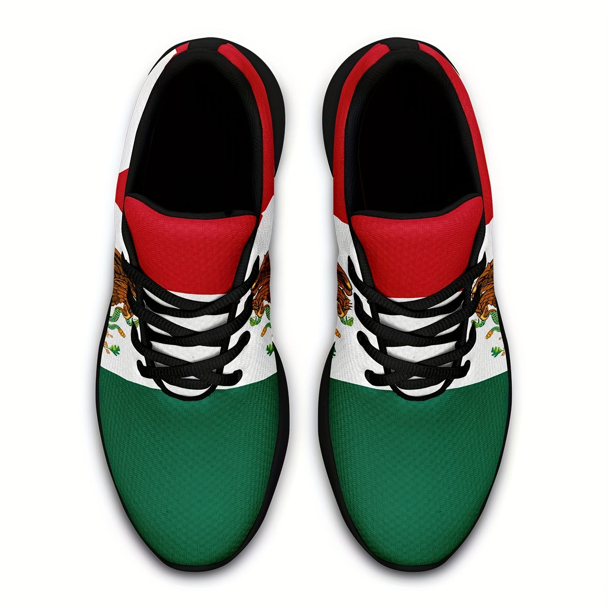 Plus Size Men's Trendy Mexico National Flag Pattern Sneakers, Comfy Non Slip Casual Soft Sole Lace Up Shoes For Men's Outdoor Activities