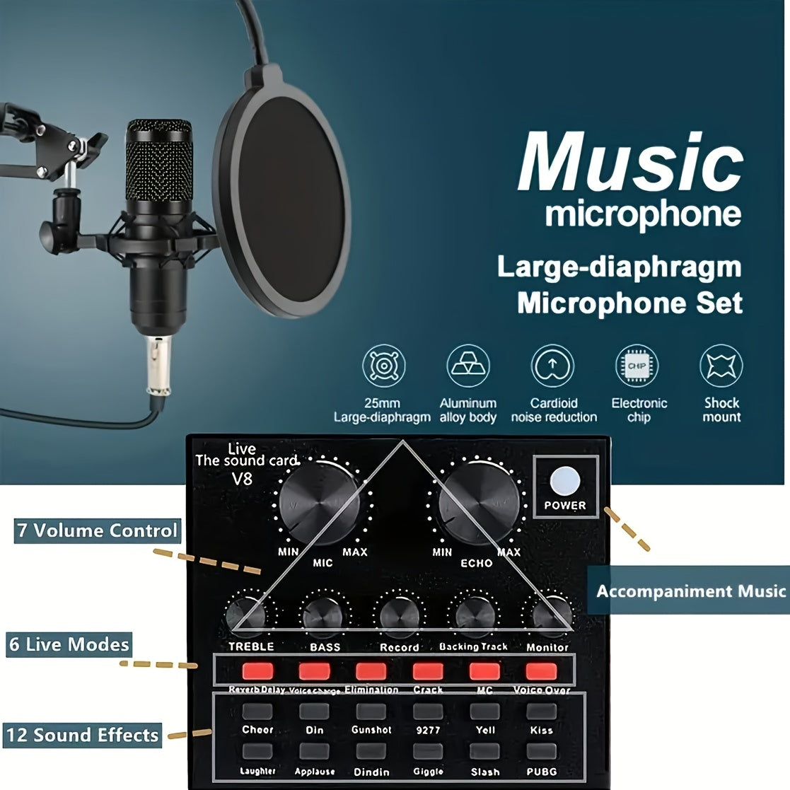 Podcast Equipment Bundle, BM-800 Podcast Microphone Bundle With V8 Sound Card, Condenser Studio Microphone For Laptop Computer Vlog Living Broadcast Live Streaming