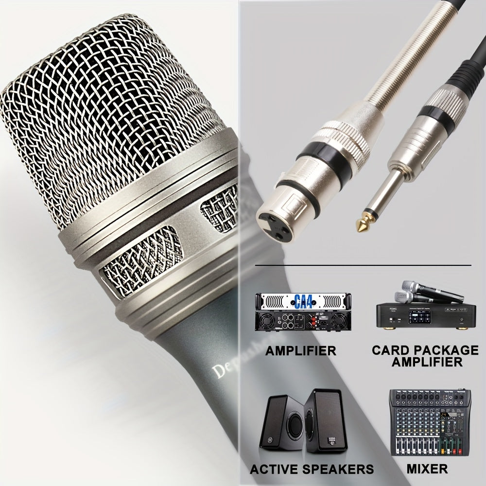 Depusheng C90 Professional Dynamic Vocal Microphone - Moving Coil Dynamic Cardioid Unidirectional Handheld Microphone With ON\u002FOFF Switch Includes 177in XLR Audio Cable To 1\u002F4'' Audio Connection