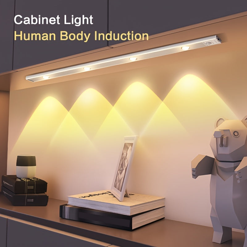 1pc LED Cabinet Light With Motion Sensor, Ultra Thin Human Body Induction Intelligence LED Lamp For Kitchen Counter Bedroom Wardrobe