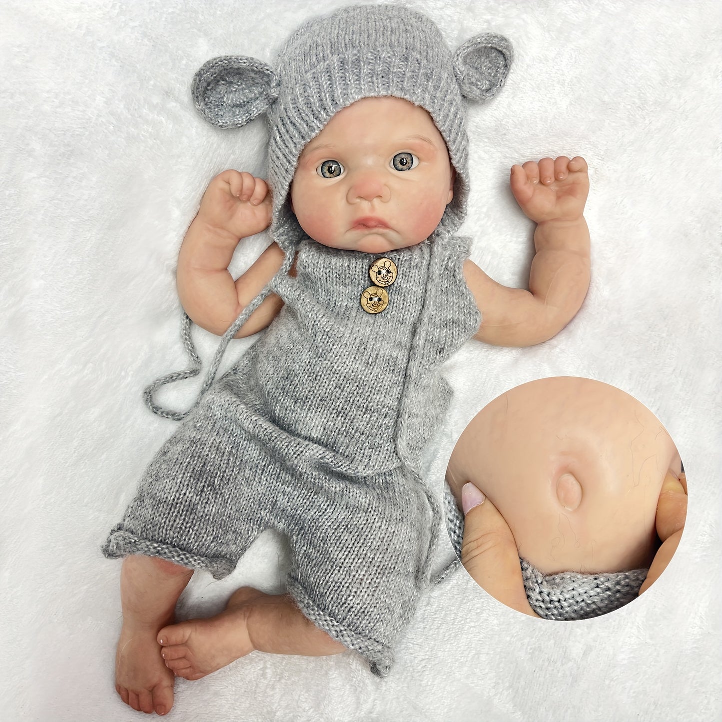 16 Inch Cute Silicone Reborn Doll, Full Body Soft Solid Silicone Bebe Reborn Dolls, Oil Painted Newborn Baby Dolls, Birthday Gift, Christmas Gift