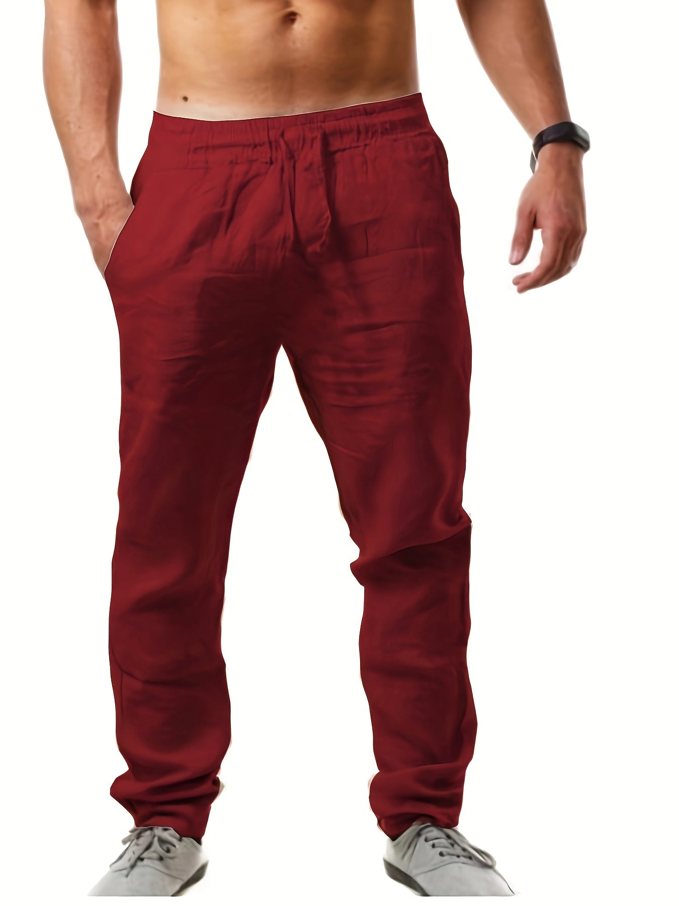 Solid Color Drawstring Sweatpants Loose Fit Pants Men's Casual Joggers For Spring Autumn