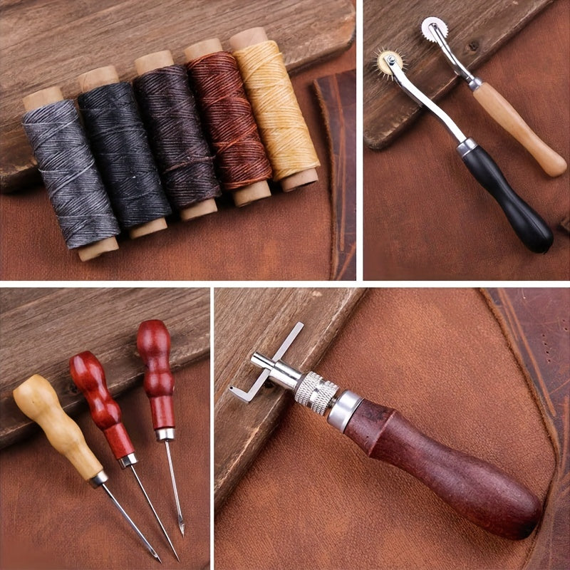 1set Leather Craft Tools Leather Working Tools Kit With Storage Bag Leather Carving Tools Leather Craft Making For Cutting Punching Sewing Carving Stamping Leather Tooling Kit