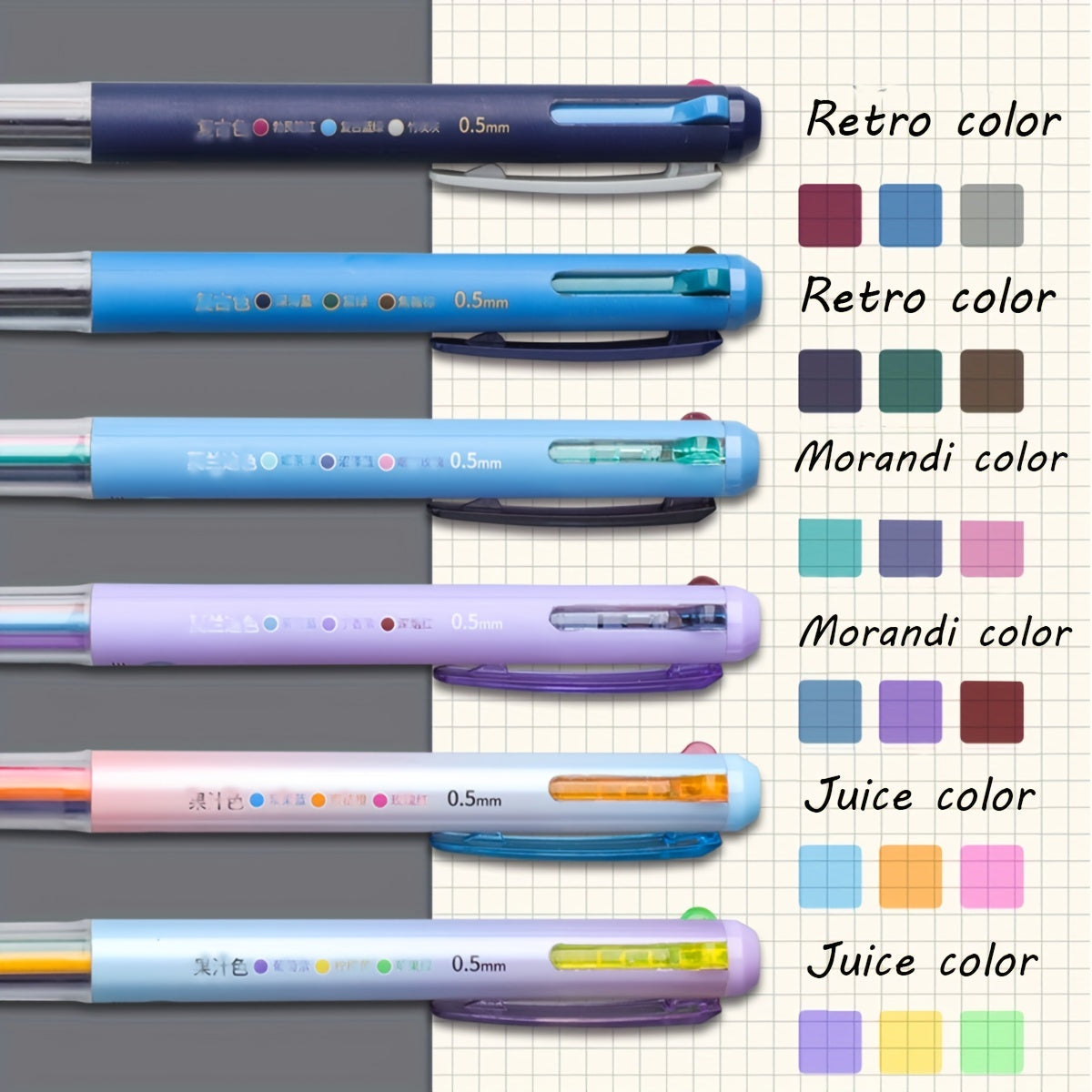 6pcs Retractable Gel Ink Pens: Smooth Writing, Extra Fine Point Tip, 0.5mm, 8 Assorted Colors - Perfect for Journaling, Note Taking & Coloring!