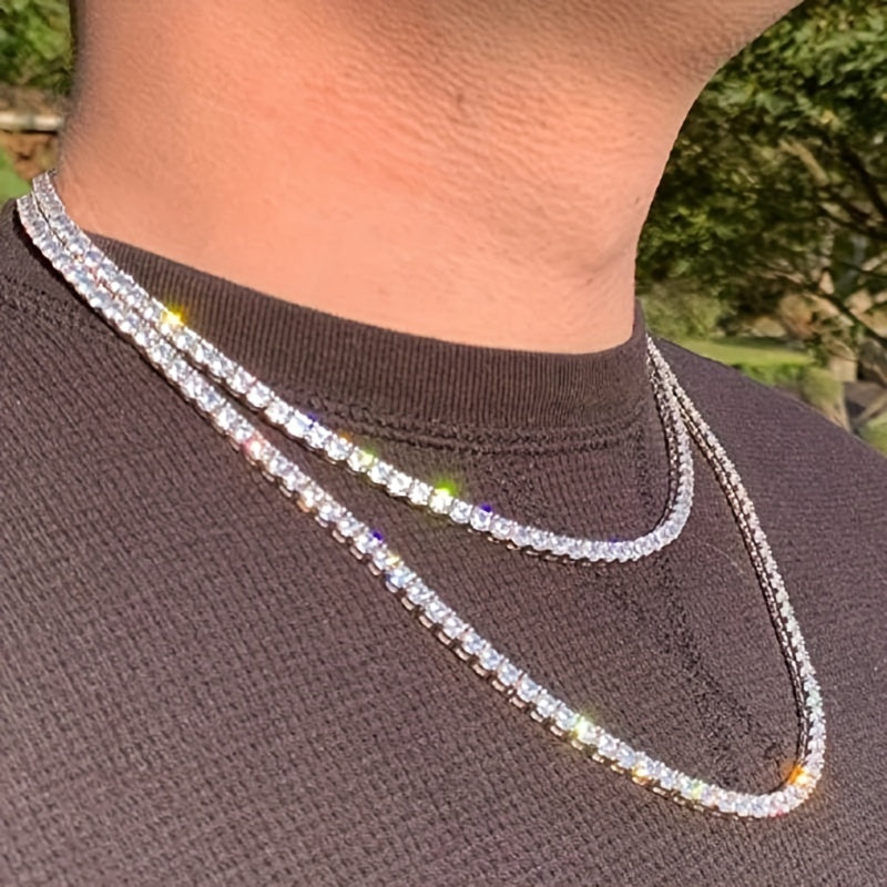 4mm\u002F0.3Carat Each Full Faux Diamond Classic Tennis Chain Necklace (17.72inch) Round Brilliant Cut.S925 Sterling Silver Plated With 18K Golden. (D Color VVS1 Clarity 0.3Ct Each)Promise Birthday Christmas Gift Perfect For Men