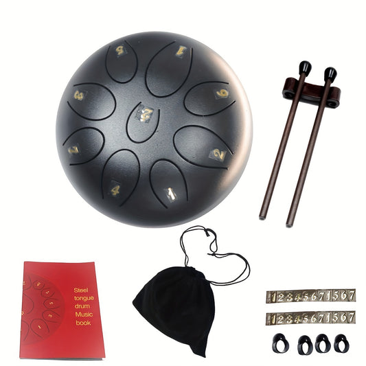 REGIS Steel Tongue Drum, 9-Notes 6-Inch Percussion Instrument, With Travel Bag,Drumsticks, Suitable Music Enlightenment And Yoga Meditation (black)