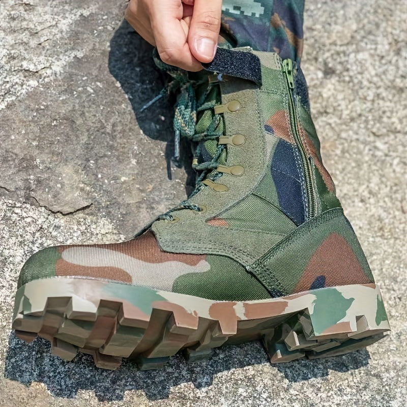 Men's Camouflage Pattern Military Tactical Work Boots, Waterproof Non Slip Comfy Durable Boots For Outdoor Activities