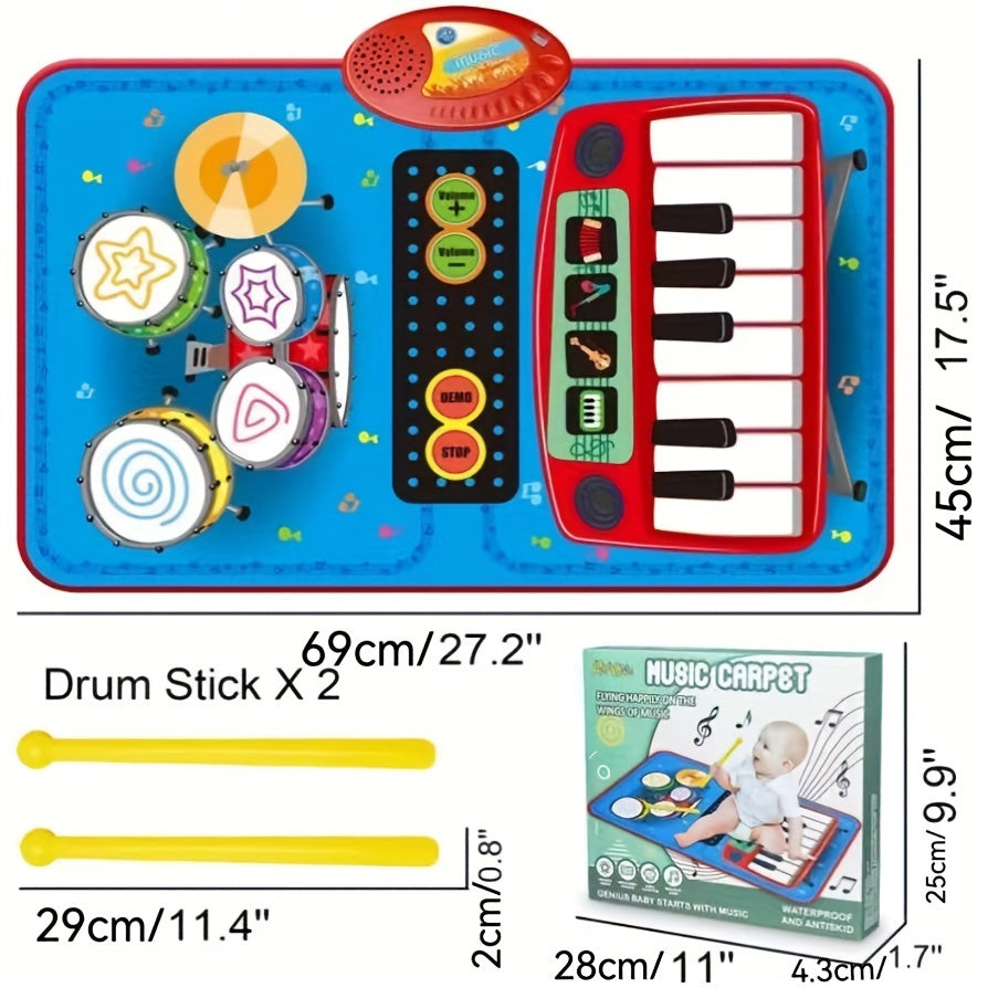 2 In 1 Musical Toys, Musical Blanket Toddler Piano & Drum Mat With 2 Sticks, Learning Floor Blanket, Birthday Gifts For 1 2 3 Year Old Boys & Girls