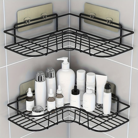 1\u002F2pcs Punch-Free Bathroom Shelf, Corner Shower Caddy, Toilet Triangle Wall Hanging Kitchen Storage Shelf, With Powerful Adhesive Hooks For Toilet Kitchen Dorm