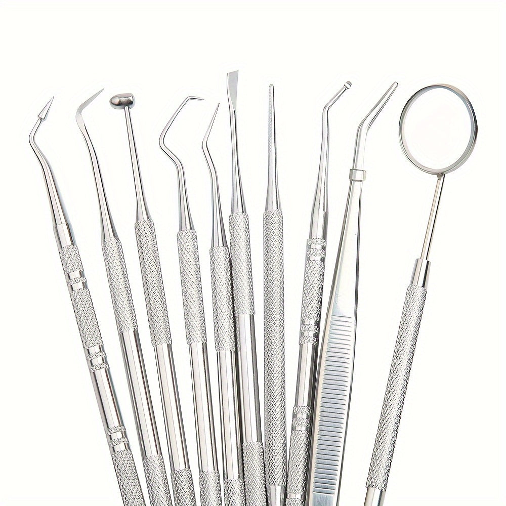 10pcs\u002Fset Dental Hygiene  Remover For Teeth, Dental Calculus Remover Teeth Cleaning Kit .Stainless Steel Tarter Scraper, Tooth Pick, And Mouth Mirror  For Daily Teeth Cleaning