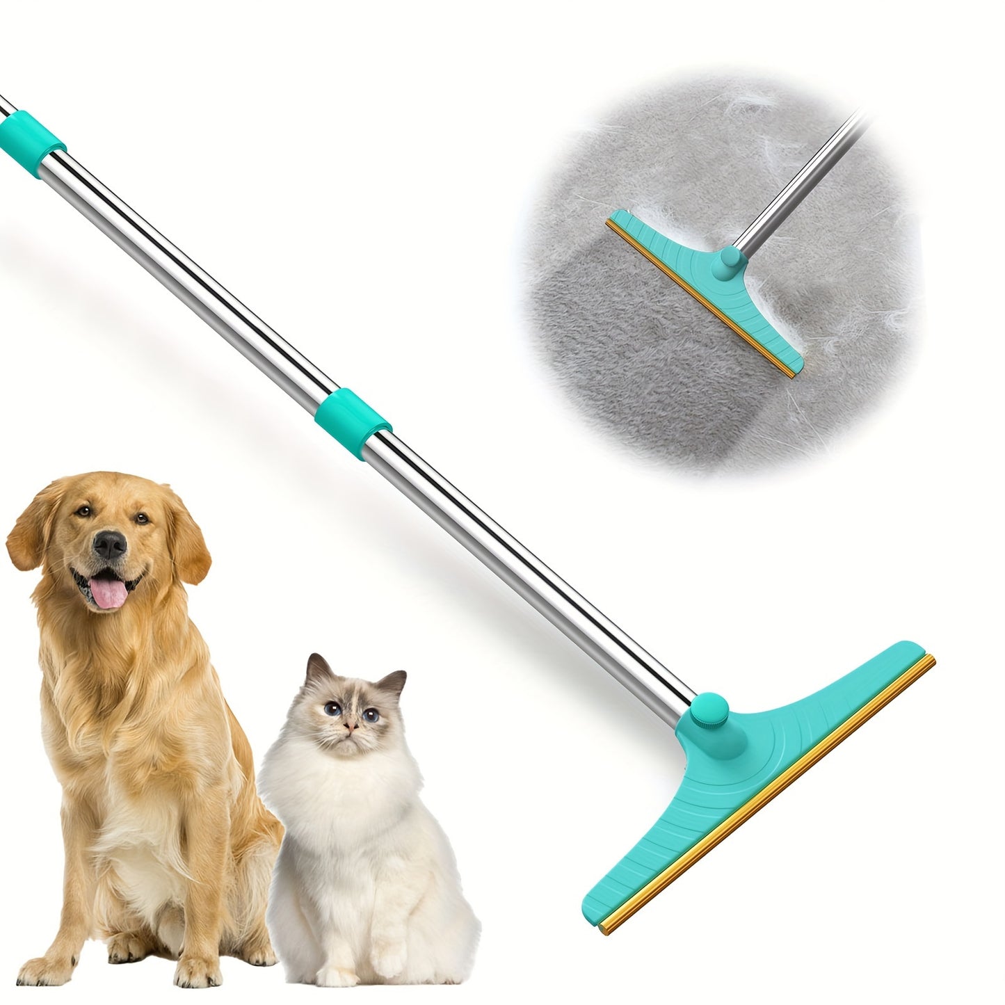 1pc Long Handled Pet Hair Remover, Adjustable And Retractable Dog Hair Remover With Hanging Hole, Pet Hair Remover Scraper For Couch Bed Carpet