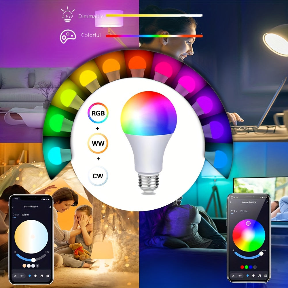 Lâmpada inteligente para quarto de casa, lâmpadas sem fio com controle de aplicativo Tuya Smart&amp;Smart Life, lâmpadas LED RGB + WW + CW que mudam de cor, sincronização de música regulável, A19 E26 9W 800LM, não suporta Alexa (a menos que você tenha um 