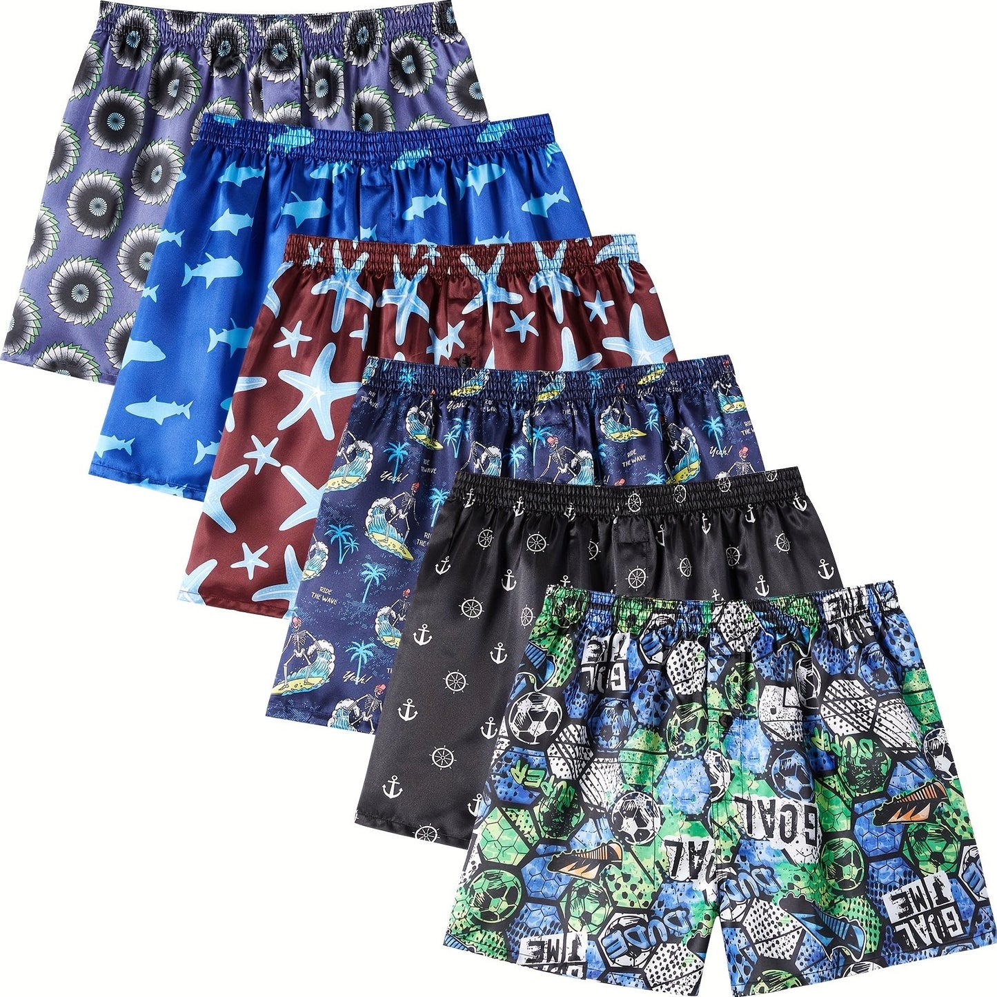 JupiterSecret 6 Pcs Mens Satin Boxer Sleep Shorts With Elastic Waistband Random Color