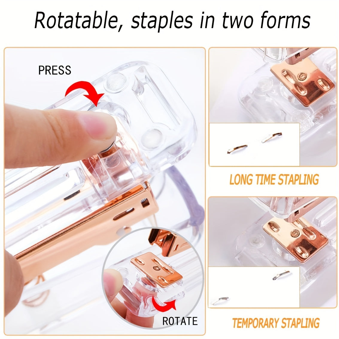 Rose Golden Desk Accessories, Acrylic Stapler, Staples Remover, Tape Holder, Pen Holder, Ballpoint Pen, Scissors, Binder, Staples, Phone Holder, Ruler, Clear Glue And Notes