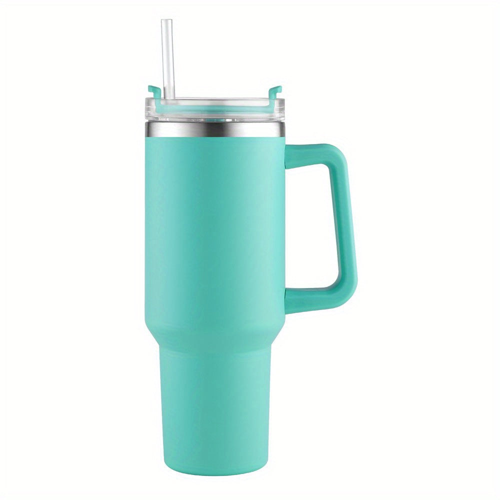 1 unid reutilizable vacío vaso con paja 40oz, doble capa de acero inoxidable aislado beber taza, coche práctico taza con mango