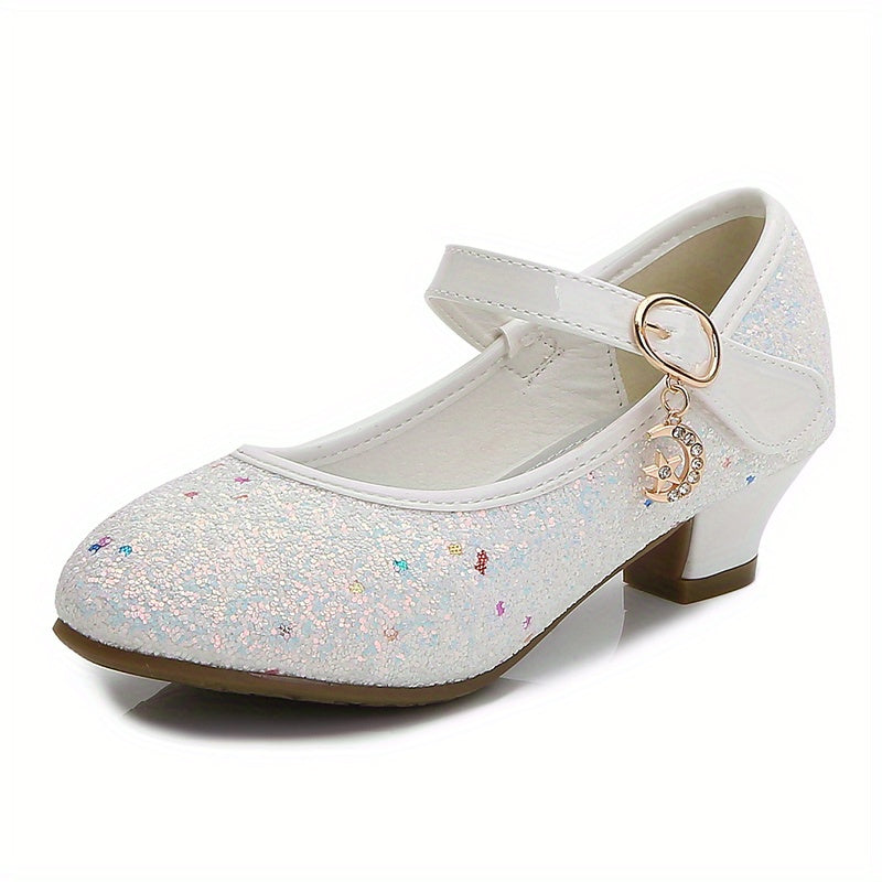 Kids Teenagers Girl's Low Heel Shoes, Shiny Sequins Princess Dress Shoes For Party, Spring And Summer