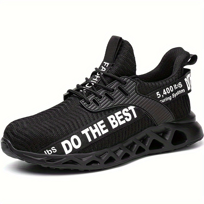 PLUS SIZE Men's Steel Toe Puncture Proof Anti-skid Work Safety Shoes, Breathable Woven Knit Industrial Construction Sneakers