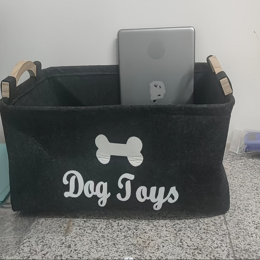 Dark Grey Felt Pet Toy Box, Dog Toy Box, Storage Basket Chest Organizer - Perfect For Organizing Pet Toys, Blankets, Leashes And Food