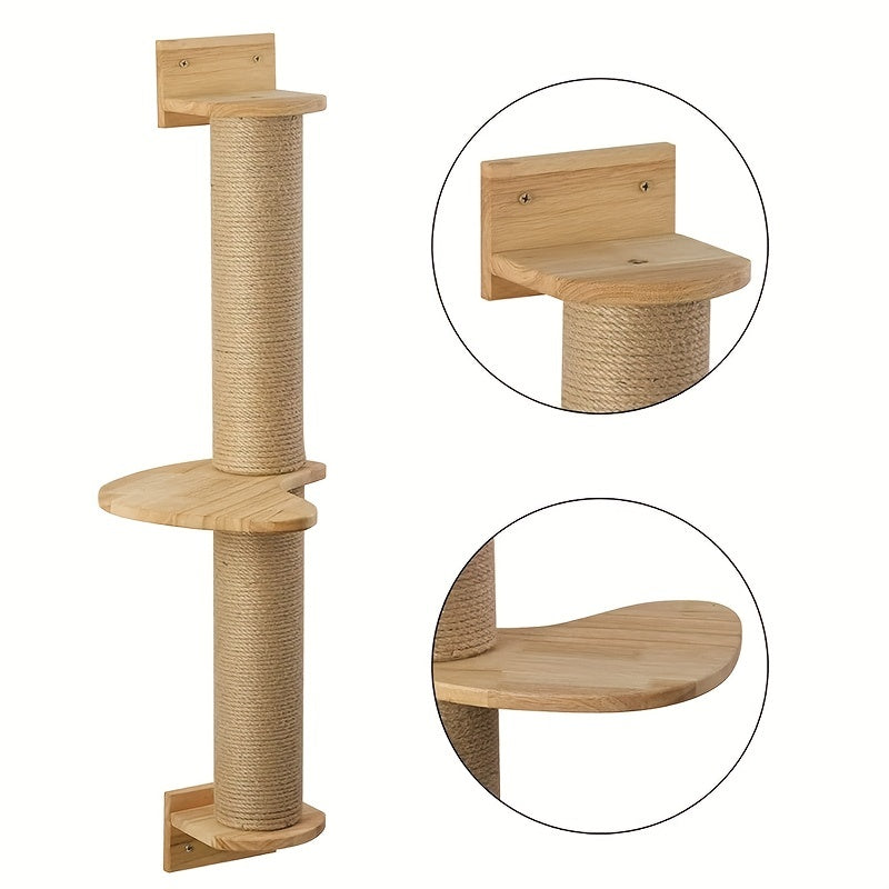 Torre de madeira resistente para gatos com poste para arranhar corda de sisal e brinquedo para gatos internos - mantenha seu amigo felino entretido e feliz!