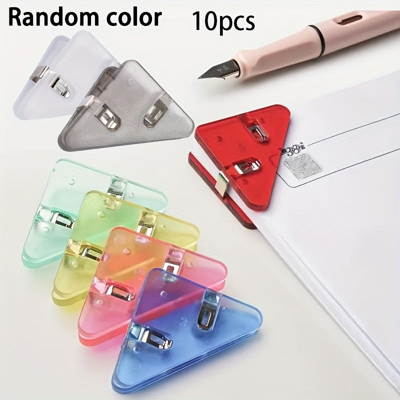 10pcs Multiple Colour Triangle Transparent File Edge Clip, Office School Supplies