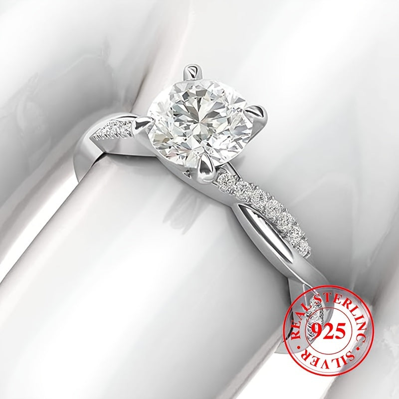 925 En Argent Sterling Promesse Anneau Incrusté Brillant Zircone Classique Solitaire Conception Fiançailles \ u002F Bague De Mariage De Haute Qualité Bijoux