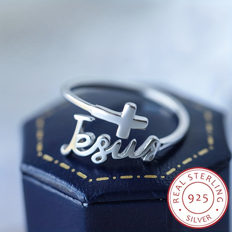 925 Sterling Silber Ring trend iges Kreuz plus 'Jesus' Design verstellbarer Wickel ring Match tägliche Outfits geeignet für Männer und Frauen (ohne Box)