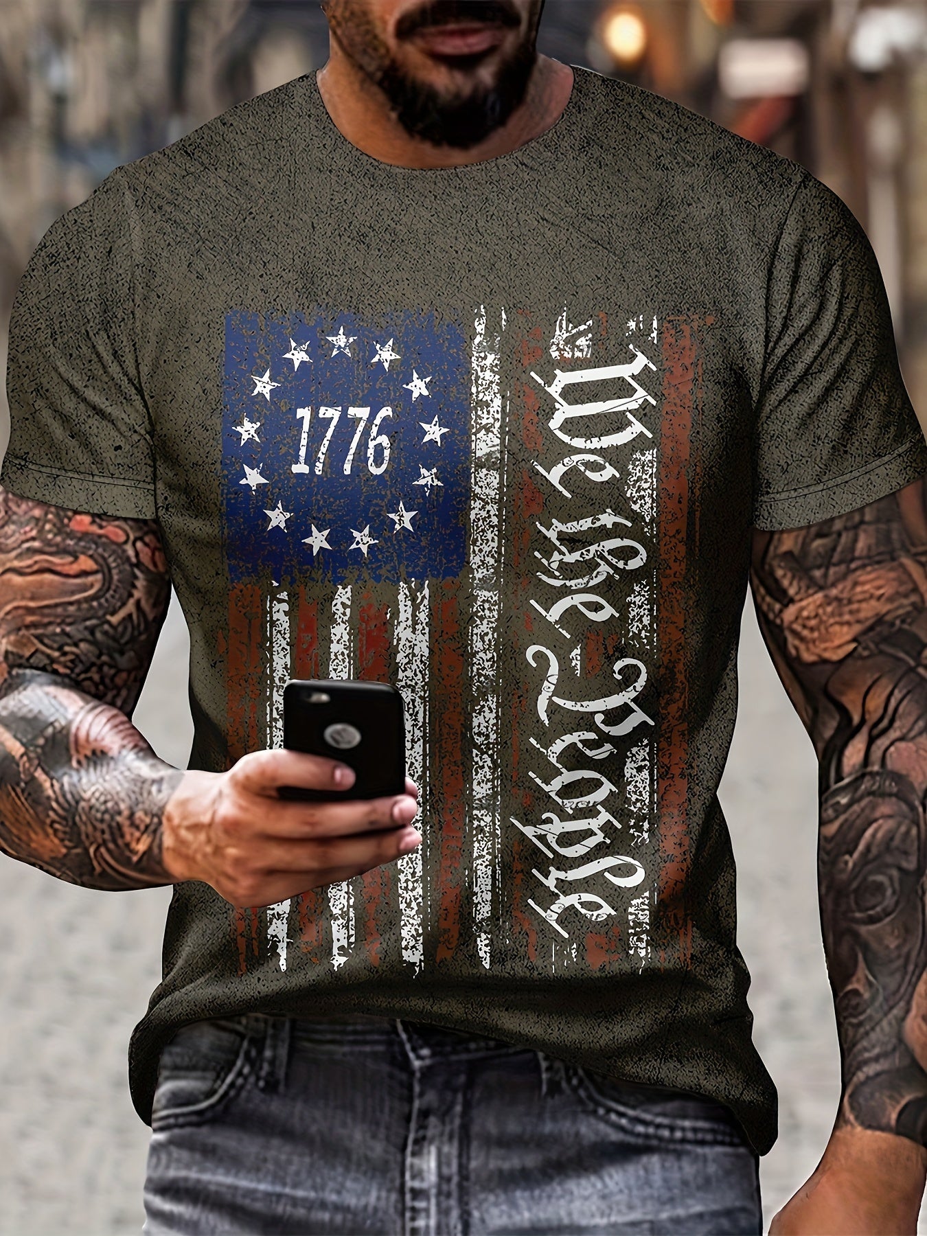 Camiseta retrô do Dia da Independência, camiseta com estampa gráfica da bandeira nacional masculina plus size, camisetas para o verão, roupas masculinas