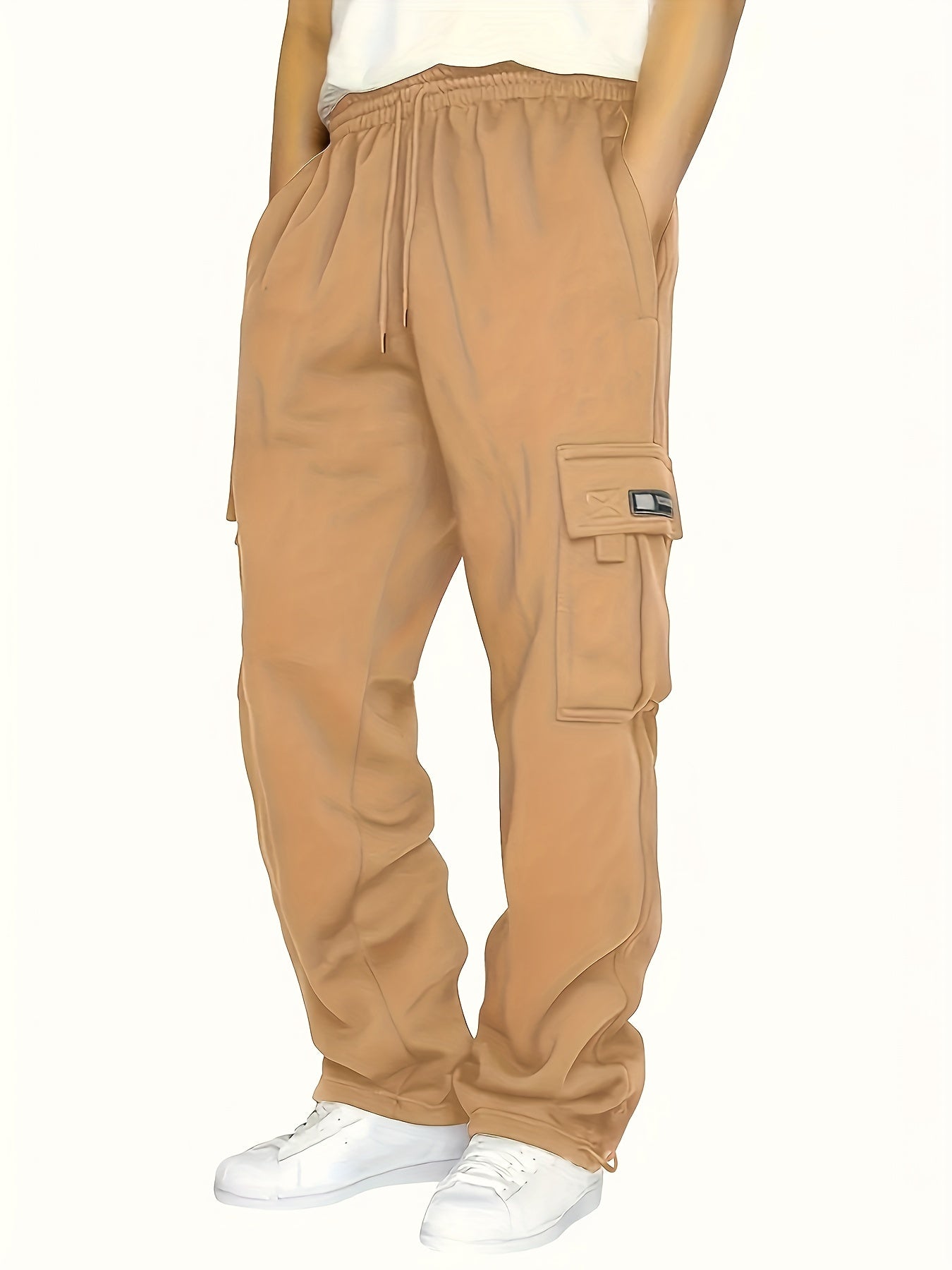 Men's Multi Pocket Cargo Pants, Casual Loose Fit Sports Pants