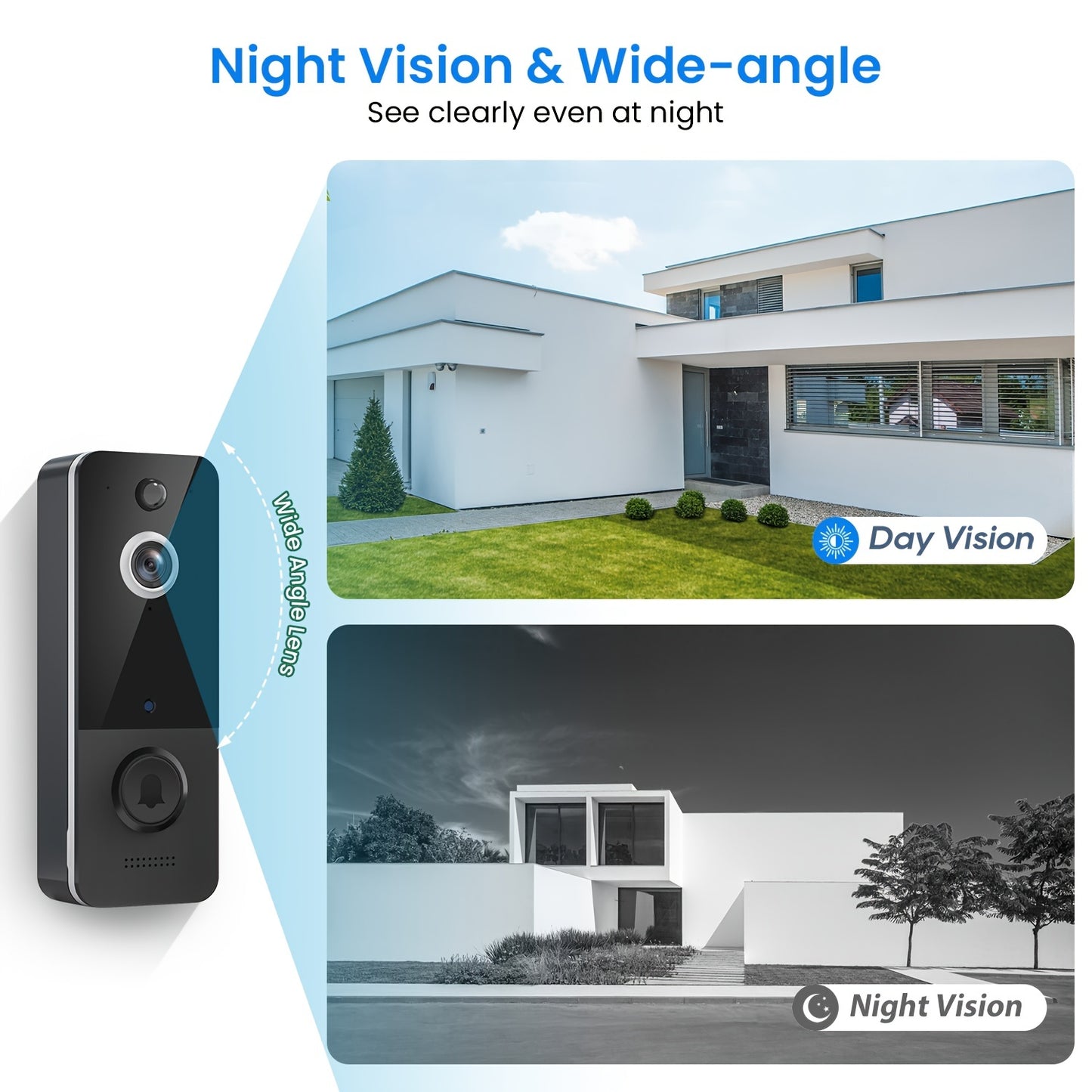 1pc Smart Wireless Video Doorbell Camera - AI Deteção Humana, HD Live Image, 2-Way Audio, Visão Noturna, Bateria alimentada, 2.4G WiFi, 100% Wire-Free & IP65 Waterproof Design