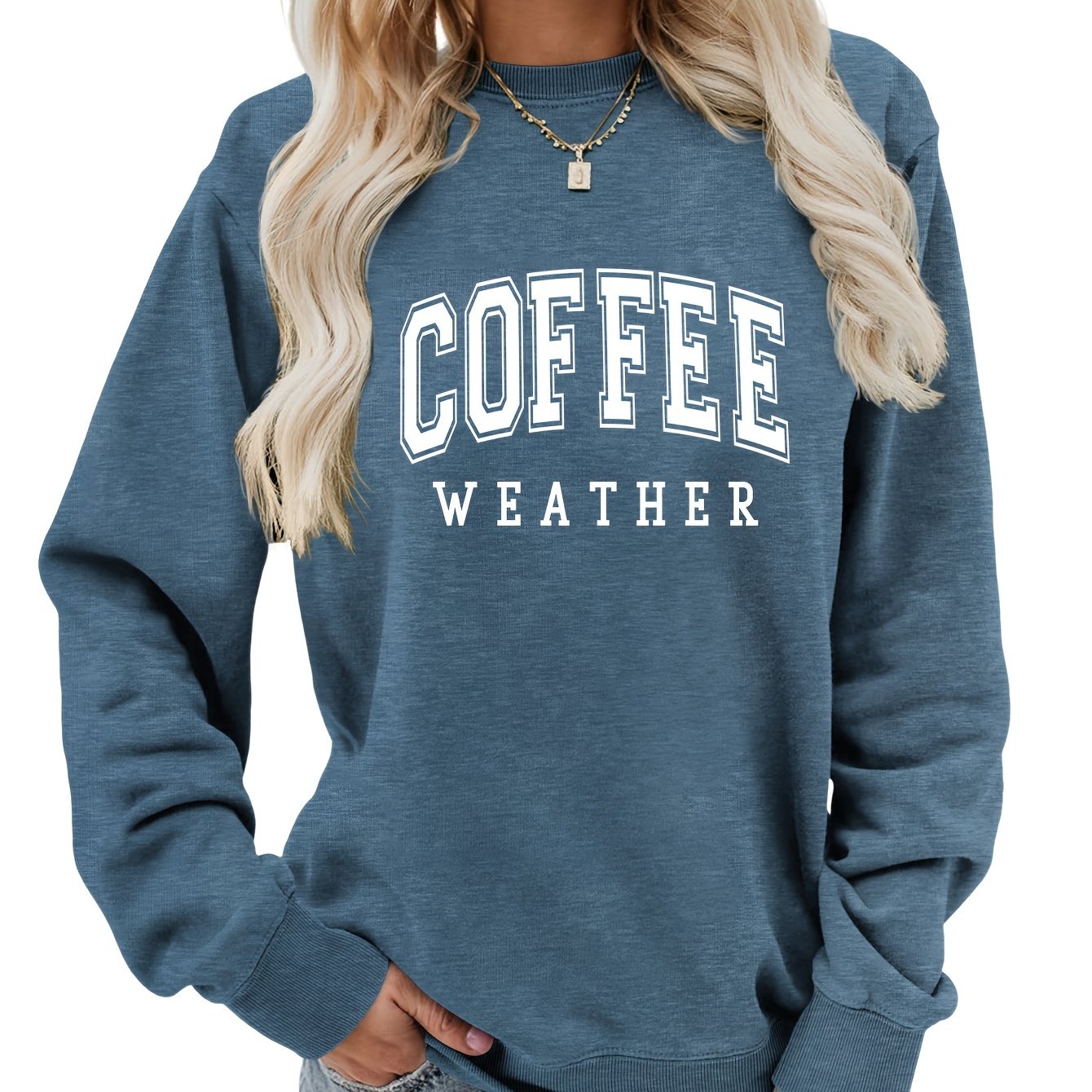 Coffee Letter Print Loose Sweatshirt, Casual Long Sleeve Crew Neck Sweatshirt, Women's Clothing