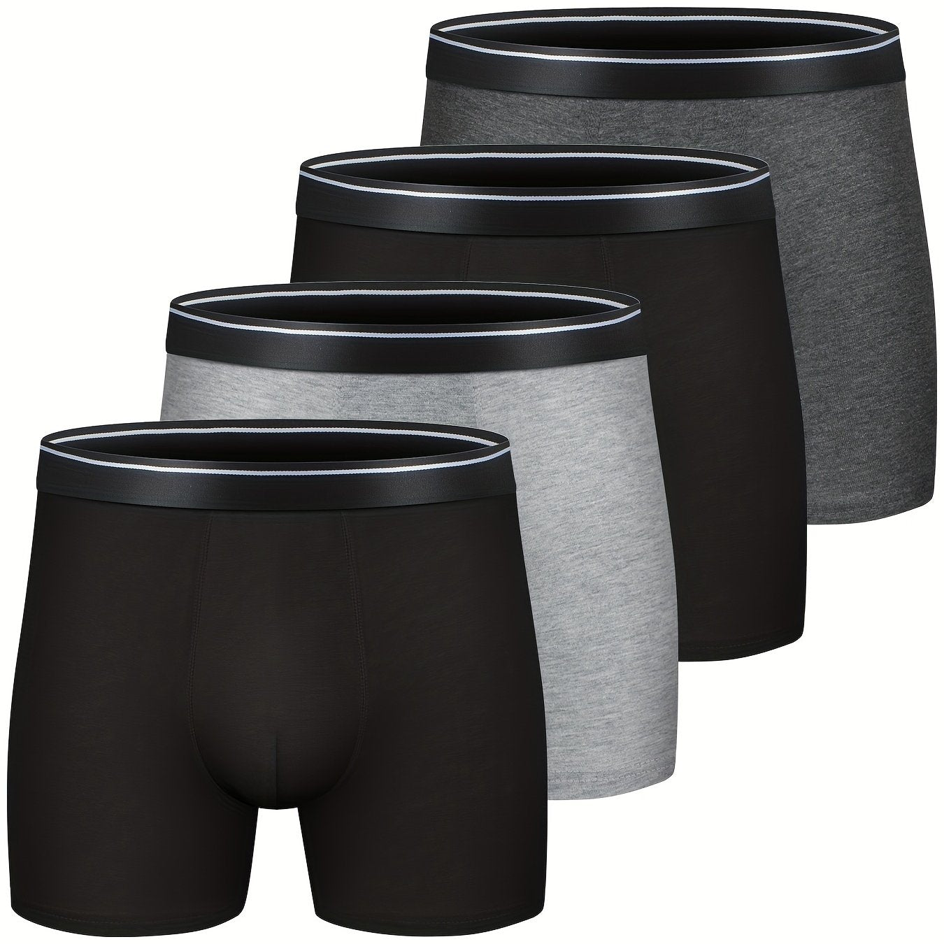 Paquete de 4 hombres de algodón transpirable cómodo suave elástico color liso calzoncillos boxer ropa interior