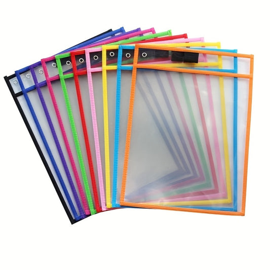 10pcs Dry Erase Pockets Heavy Duty Dry Erase Ticket Holder Pockets Multicolored Sheets Clear Plastic Reusable Sleeves Write And Wipe Pockets Teacher Supplies For Classroom Organization